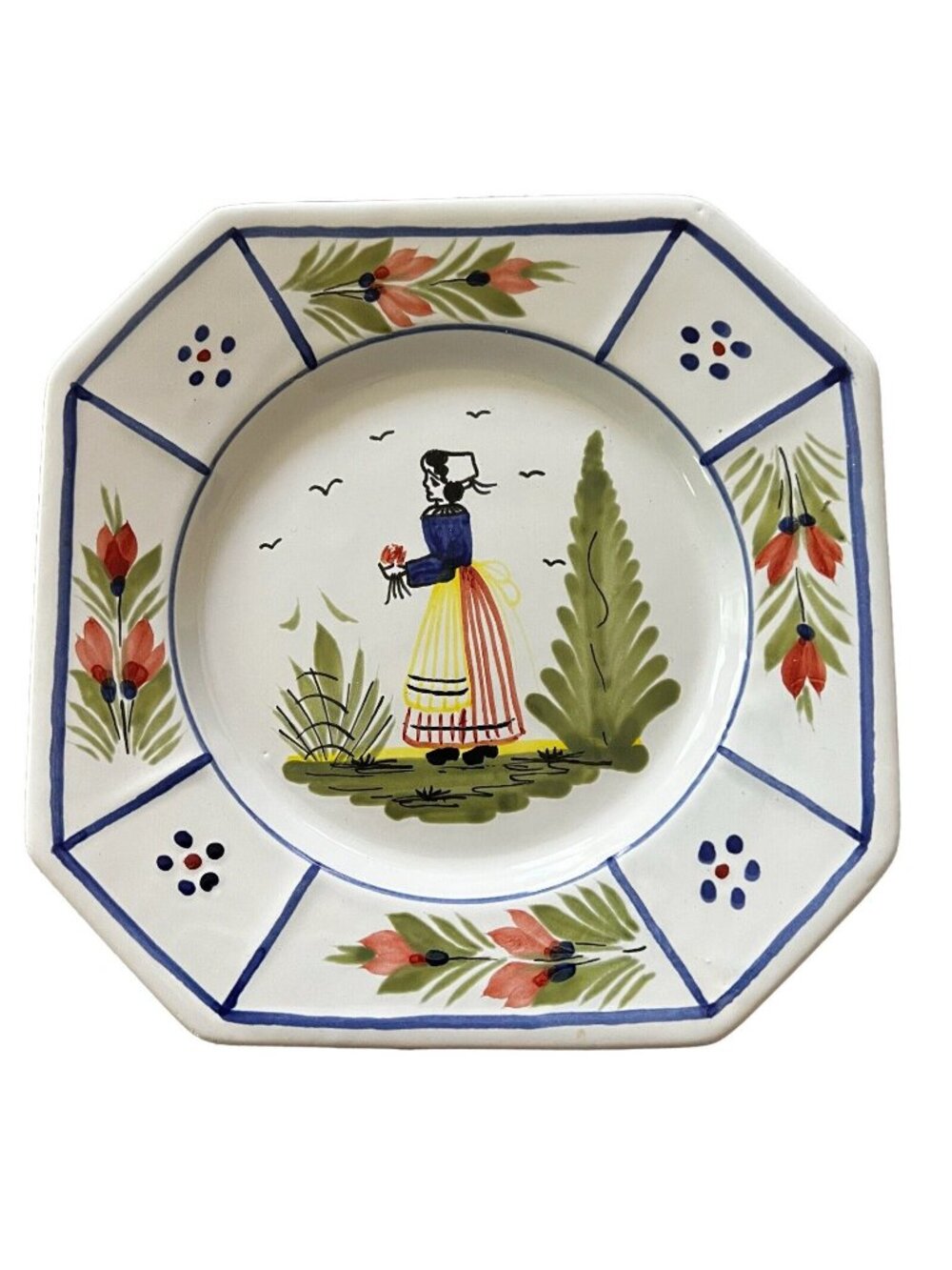 Quimper France Dessert Plate Lady Mistral Blue HB Henriot 7.5”